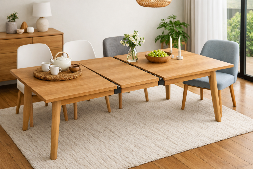 北欧風の伸長式ダイニングテーブル