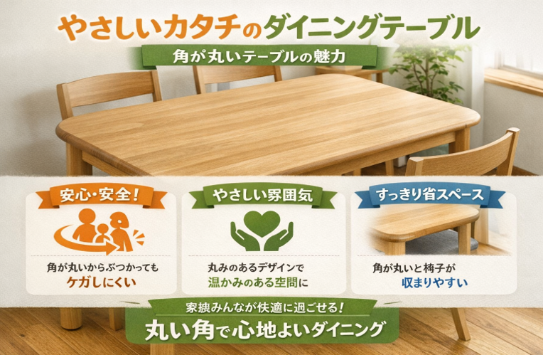 安心・安全の優しい角丸テーブル
